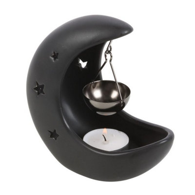 Black Crescent Moon Hanging Oil Burner With Star Cutouts For Aromatherapy from B&Q