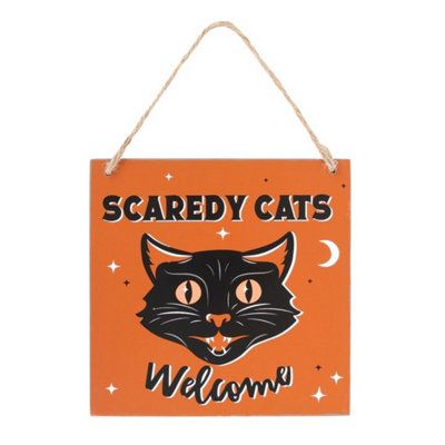  - Scaredy Cats Welcome Halloween Hanging SignSpooky Cat Decor