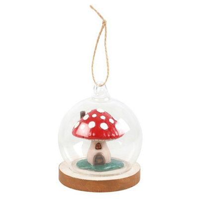  - Whimsical Mushroom House Glass Dome Ornament For Festive Decor
