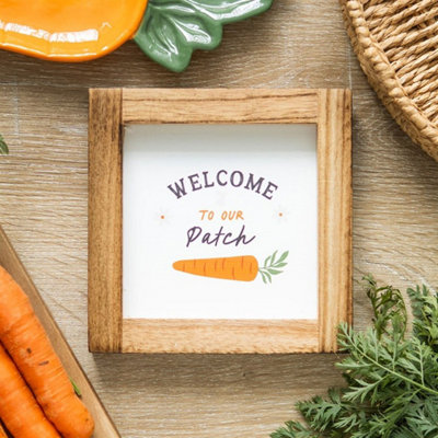 Welcome To Our Patch Wooden Frame SignBunny & Carrot Decor from B&Q