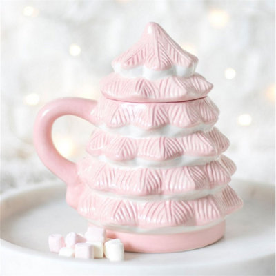 Pink Christmas Tree Mug With LidPerfect For Hot Cocoa & Gifts from B&Q