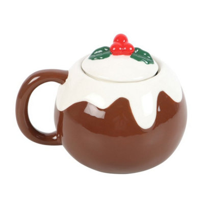 Festive Christmas Pudding Mug With Holly Lid470MlDishwasher Safe from B&Q