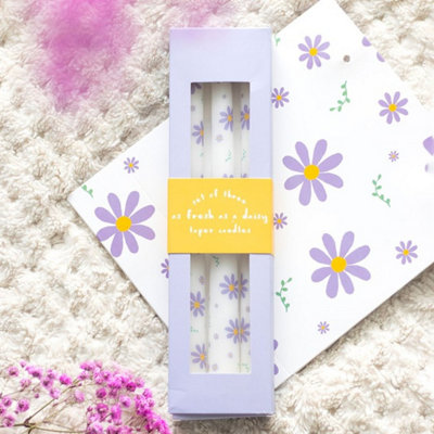 Set Of 3 Purple Daisy Taper Candles For Spring Decor from B&Q