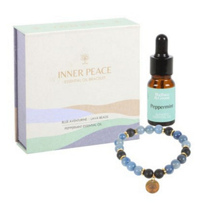 Inner Peace Blue Lace Agate & Lava Bead Essential Oil Bracelet Gift Set
