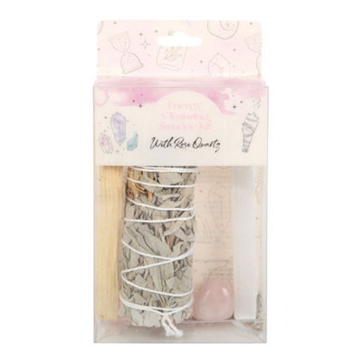  - Smudge Kit With Rose Quartz & Selenite For Energy Cleansing