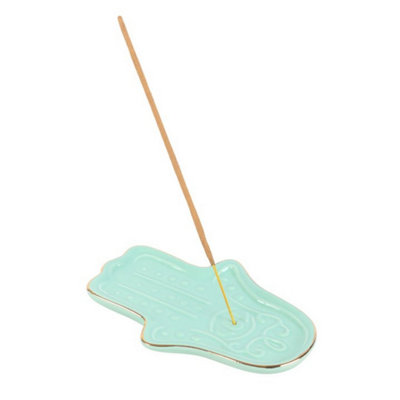 Blue Hamsa Hand Incense Stick HolderElegant Ceramic Ash Catcher from B&Q