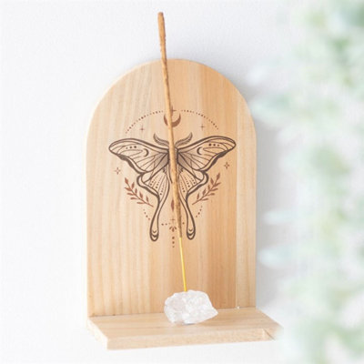 Natural Luna Moth Wooden Incense Holder Shelf For Aromatherapy & Decor