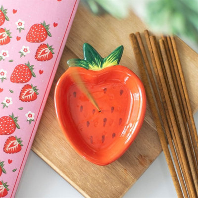  - Sweet Strawberry Incense Stick HolderCeramic Ash Catcher