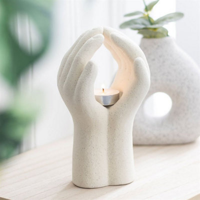 Praying Hands Tealight HolderElegant Meditation Candle Decor from B&Q