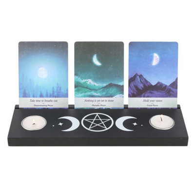 Black Triple Moon Tarot Card Stand With Tealight Holder For Mystical Display from B&Q
