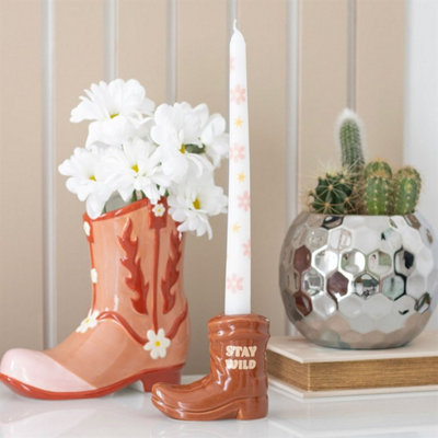 Cowboy Boot Candle Holder With Taper CandleWestern Decor For Cowgirls from B&Q