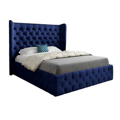  - Dreamer Wide Winged Upholstered Soft Velvet Designer Bed Frame