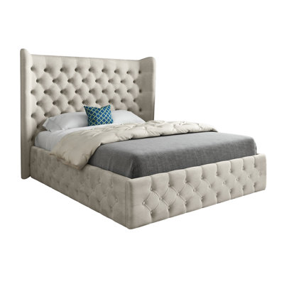  - Dreamer Wide Winged Upholstered Soft Velvet Designer Bed Frame