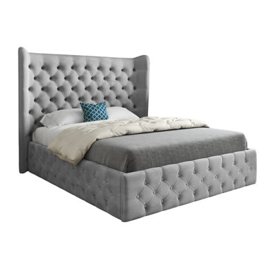  - Dreamer Wide Winged Upholstered Soft Velvet Designer Bed Frame