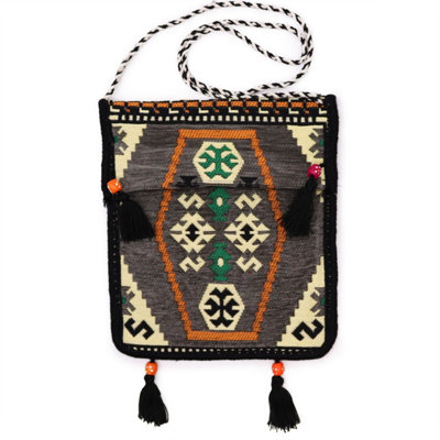 Pale Grey Kilim Festival & Summer Messenger Bag With Adjustable Strap from B&Q