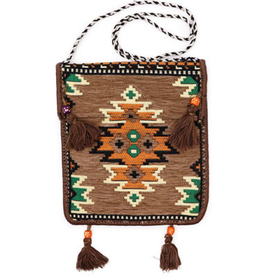 Biege Kilim Festival BagSummer Boho Tote With Turkish Weaving from B&Q