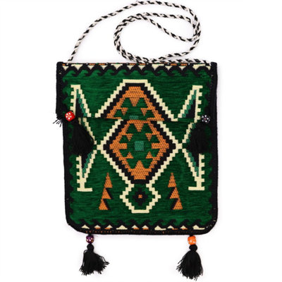 Emerald Green Kilim Festival BagSummer Boho Messenger from B&Q