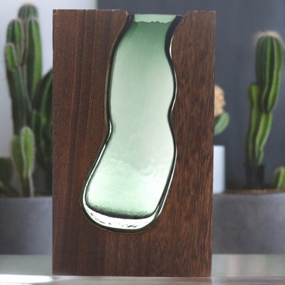  - Large Glass Vase Terrarium In Dark Tung Wood FrameModern Decor