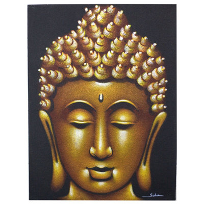 Elegant Gold Sand Finish Buddha Wall ArtHandcrafted Canvas With Wooden Frame from B&Q