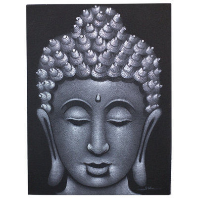 Elegant Buddha Painting In Grey Sand FinishHandcrafted Art from B&Q
