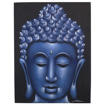 Elegant Blue Sand Finish Buddha PaintingHandcrafted Wall Art from B&Q