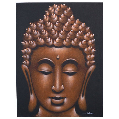 Elegant Copper Sand Finish Buddha PaintingHandcrafted Wall Art from B&Q