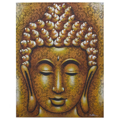 Elegant Buddha Painting With Gold Brocade DetailHandcrafted Art from B&Q