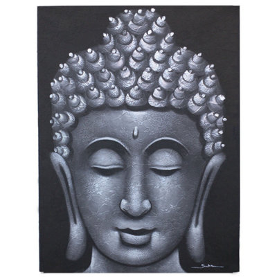 Elegant Buddha Painting With Grey Brocade DetailHandcrafted Art from B&Q