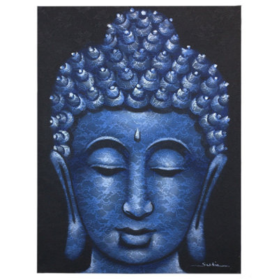 Elegant Blue Brocade Buddha PaintingHandcrafted Wall Art from B&Q