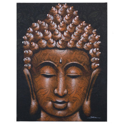 Handmade Buddha Painting With Copper Brocade DetailElegant Wall Art from B&Q