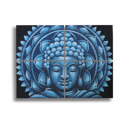 Set Of 4 Blue Buddha Mandala Canvas Wall Art 30X40Cm