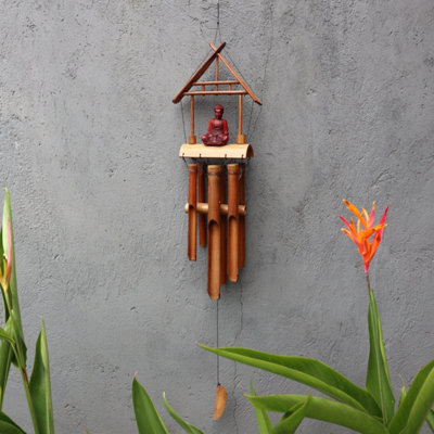 Bamboo Windchime With Brown BuddhaHandcraftedMelodic & Calming Decor from B&Q