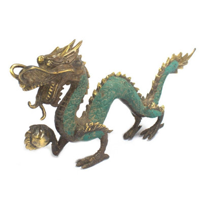 Fengshui Brass Dragon With Ball Ornament27CmElegant Home Decor from B&Q