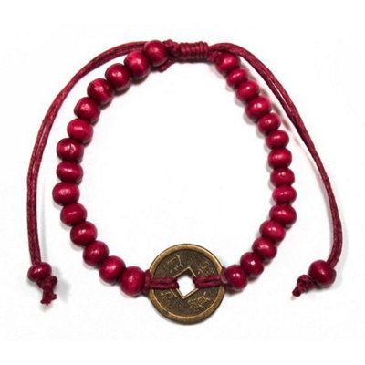 Good Luck Feng Shui Bracelets With Chinese Coins & Wood Beads For Prosperity
