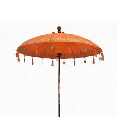 Bali Patio Parasol 2M Cotton Orange Decor Handcrafted Indonesian Art from B&Q
