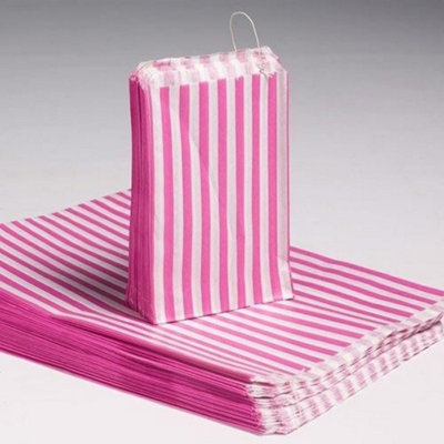 7X9" Pink Candy Stripe Kraft BagsRetro Sweets & Gift Favors from B&Q
