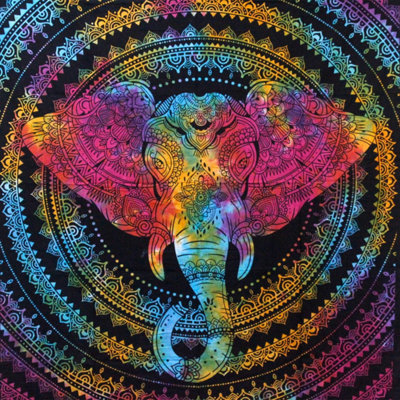Elephant Head Cotton Bedspread & Wall HangingHandmade India Decor from B&Q