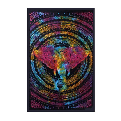Elephant Head Cotton Bedspread & Wall HangingHandmade India Decor from B&Q