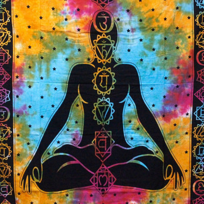 Chakra Buddha Cotton Bedspread & Wall HangingHandmade Indian Decor from B&Q