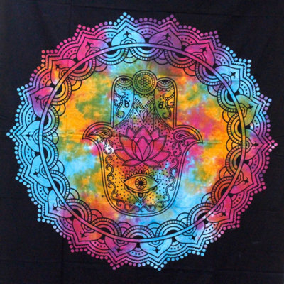 Black Hamsa Cotton Bedspread & Wall HangingHandmade Indian Decor from B&Q