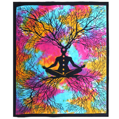 Double Cotton Bedspread & Wall HangingYoga Tree Art Decor from B&Q