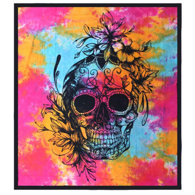 Double Cotton Bedspread & Wall HangingDay Of The Dead Skull Art from B&Q