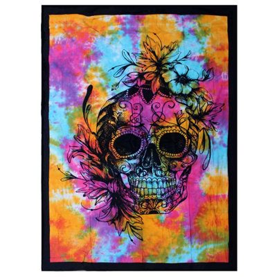 Handmade Day Of Dead Skull Bedspread & Wall HangingSingle Cotton Art Piece from B&Q