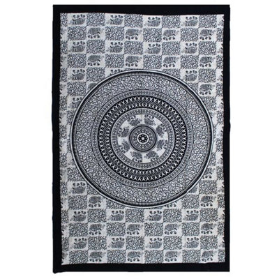 Handmade Cotton Bedspread & Wall HangingElephant Mandala Art from B&Q