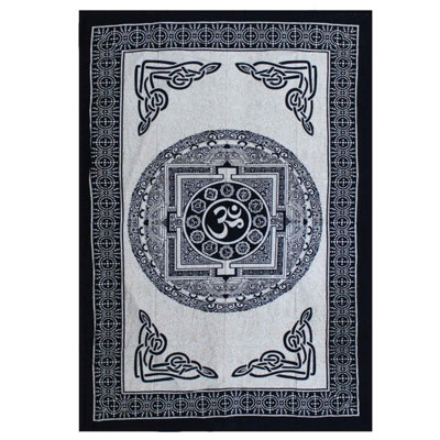 Single Cotton Bedspread & Wall HangingMono Om Mandala Art from B&Q