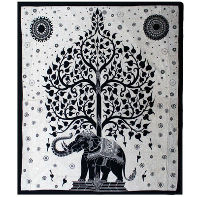 Double Cotton Bedspread & Wall HangingElephant Tree Art from B&Q