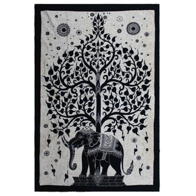 Handmade Cotton Bedspread & Wall HangingElephant Tree Mono Design from B&Q