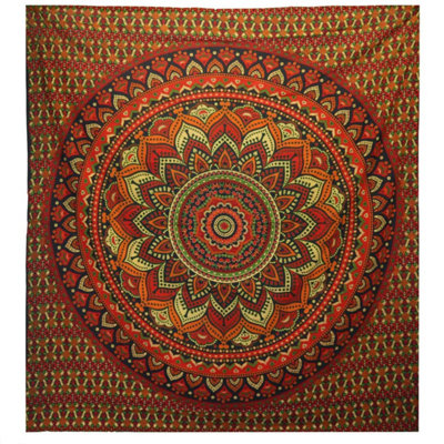 Double Cotton Bedspread & Wall HangingGreen Mandala Art from B&Q