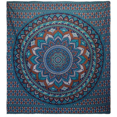 Double Cotton Bedspread & Wall HangingTurquoise Mandala Art from B&Q