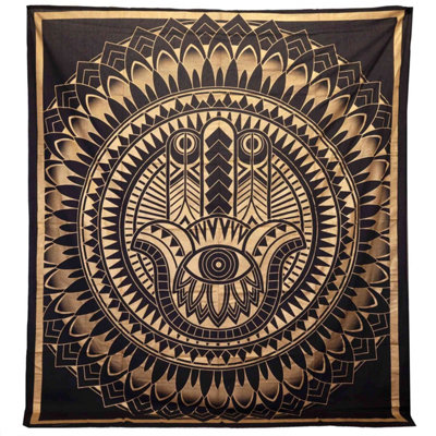 Double Cotton Bedspread & Wall HangingHamsa Black Gold Art from B&Q